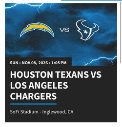 LA Chargers vs Houston Texans • NFL Tickets •  Nov 8, 2026 • Lower Bowl 10th Row Aisle Seats • 2 or 4 Tickets