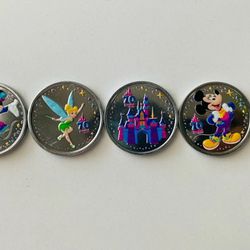 Disneyland 70th Anniversary Set of 4 Collectible Colored Coin Medallions