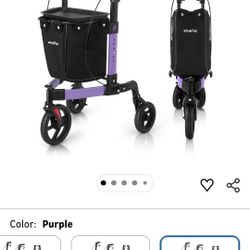 3 Wheel Walkers for Seniors, Foldable Rollator Walker with Tray & Large Storage Bag, 10" Big Wheel for All Terrain, 350 lb Weight Capacity, Purple