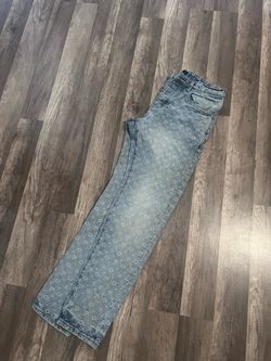 Light Wash Monogram Print Flare Jeans