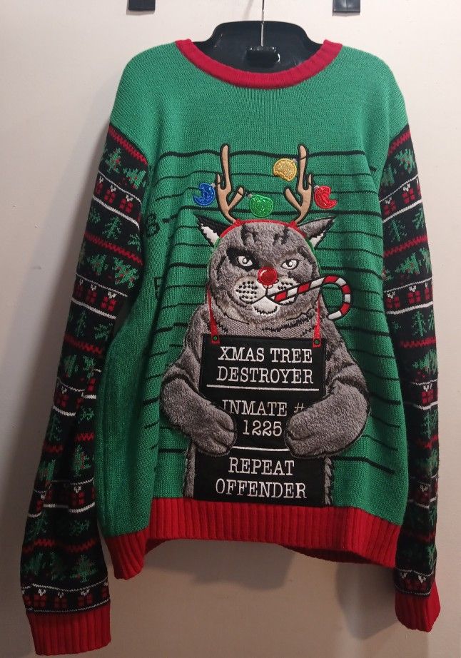 Cat Christmas Ugly Sweater Size M
