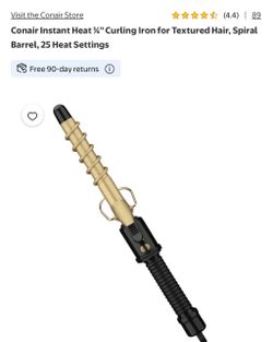 Conair Instant Heat ¾" Curling Iron for Textured Hair, Spiral Barrel, 25 Heat Settings gold