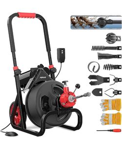 75 ft x 1/2 inch Upgraded Electric Sewer Drain Snake Auger with 8 Cutters and 1 Root Killer, for 2-4 inch Pipes, Auto Feed Plumbing Drain Cleaner Mach