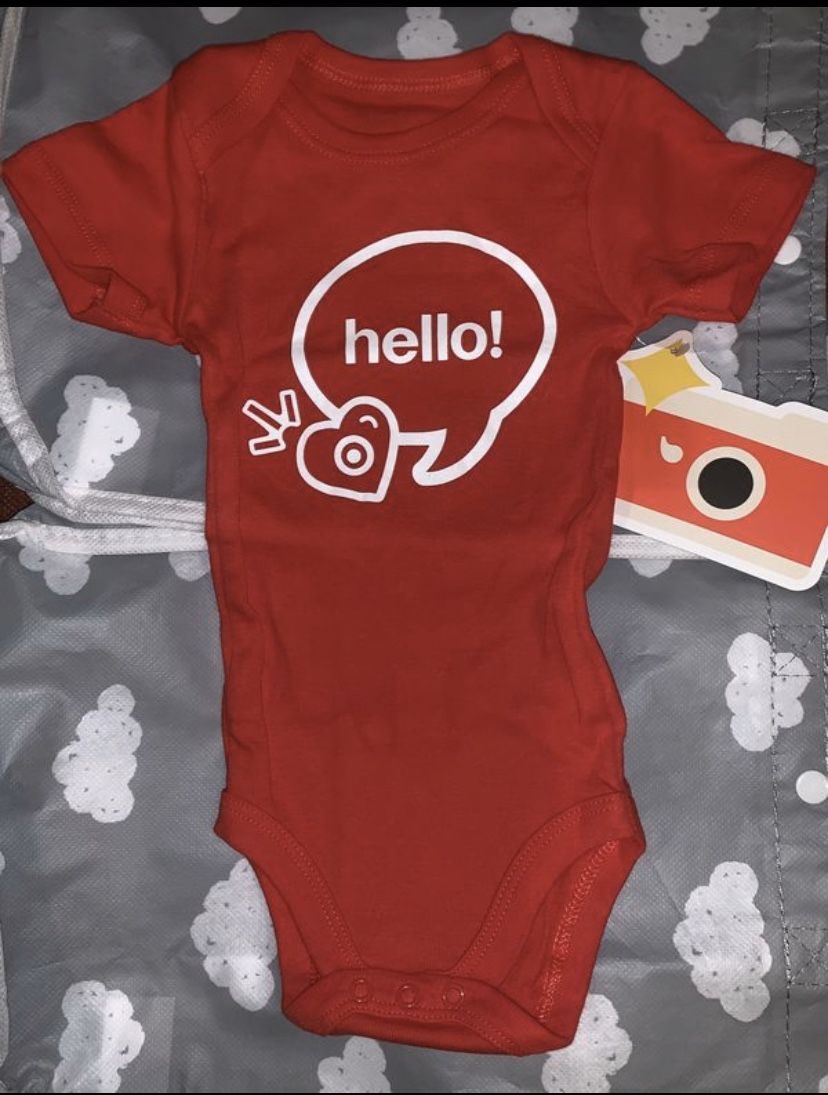 Brand new Target “hello!” red baby onesie, size 3-6 months
