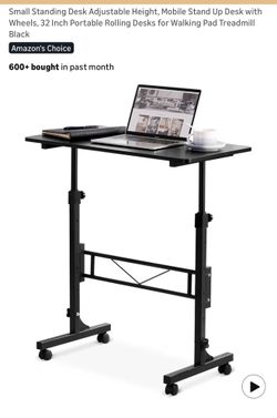 Small Standing Desk Adjustable Height, Mobile Stand up Desks with Wheels, 32 Inch Portable Rolling Small Computer Desks, Portable Laptop Desk Black
