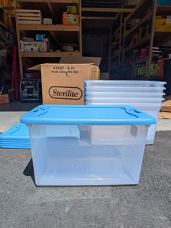 Sterilite 64 Qt. Latching Plastic Storage Tote with Hinged Lid – 6 Pack