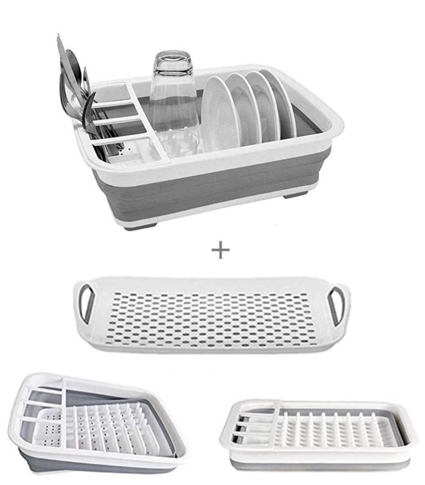 Collapsible Dish Drying - Rack with Drainer Board Set Portable Dish Drainers fNew Small Kitchen Camper RV Caravan Travel Trailer