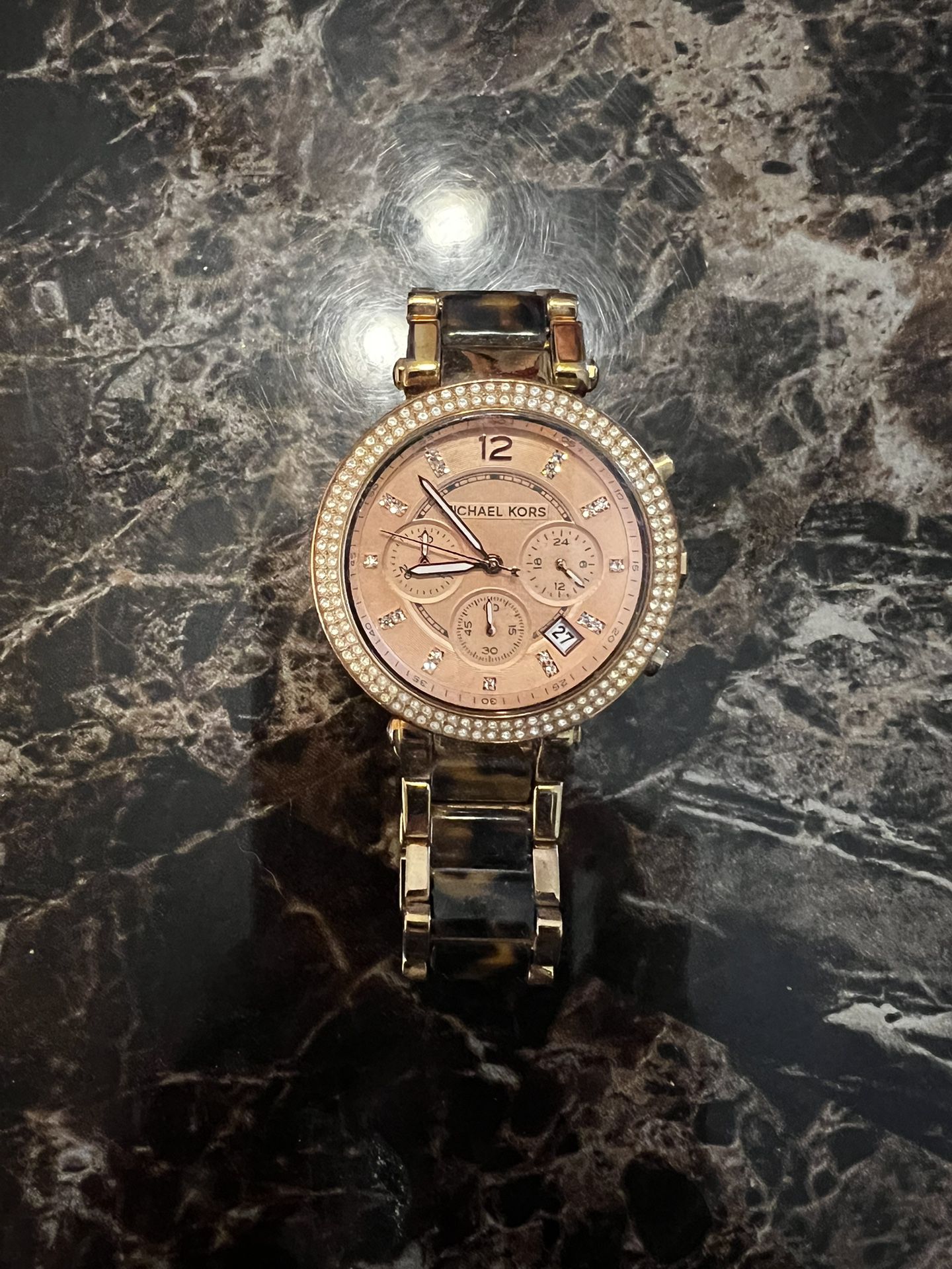 Michael Kors Ladies Tortoise Shell Watch with Rosegold and Bling