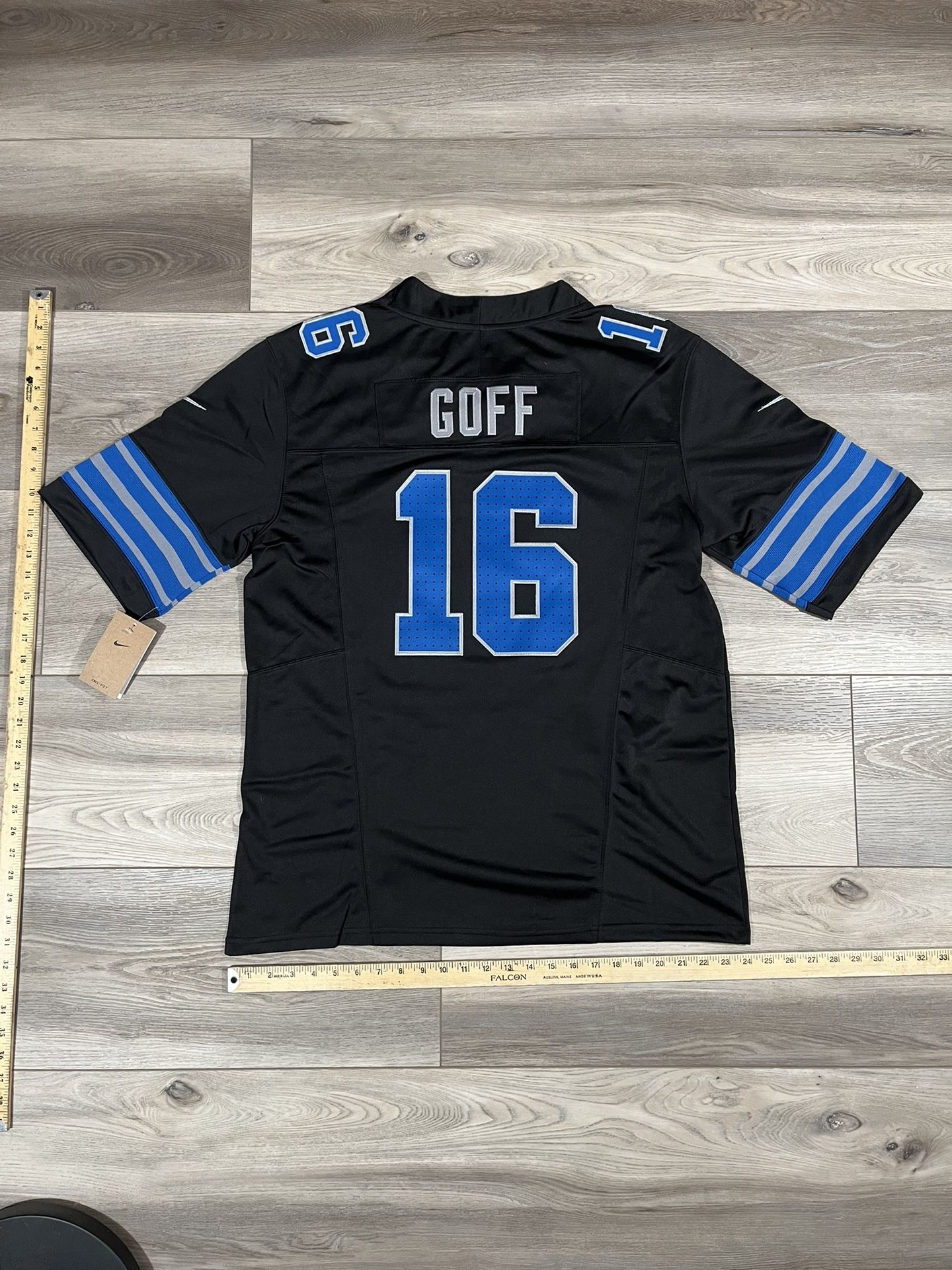 NWT Jared Goff Stitched Mens Detroit Lions Jersey #16 Black Blue Size LARGE