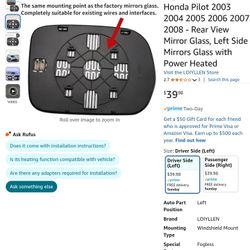 Honda Pilot Replacement Mirror 