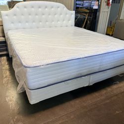 King Bed Frame With Headboard & Mattress 