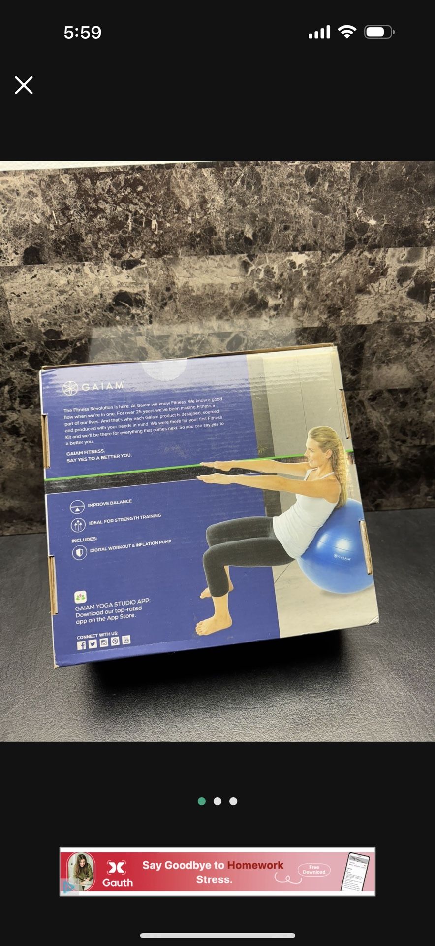 Gaiam Total Body Balance Ball, 75 Cm, For Heights 6'0" - 6'5"