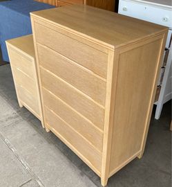 Pair of Blond Oak Vintage 1950’s  Dresser Chests of Drawers