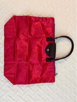 Red heart print foldable tote bag