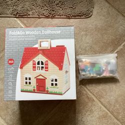 Fold & Go Wooden Dollhouse With Miniature Dolls (New) In Original Packaging.