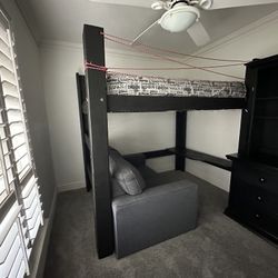 Loft bed frame with small desk