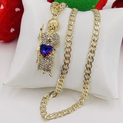 San Judas y cadena oró laminado 14k/Saint Jude and chain gold plated 14k