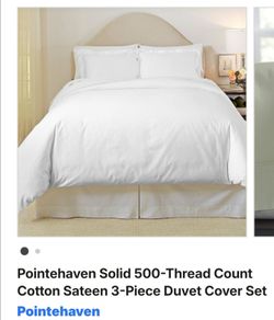 Pointehaven Solid 500-tread count Cotton Sateen 3piece Duvet Cover Set  white full/queen new