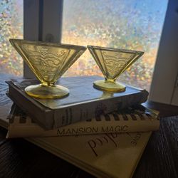 Vintage Yellow Glass Dessert Cups Set of 2