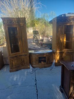 Solid wood entertainment center marble glass shelves