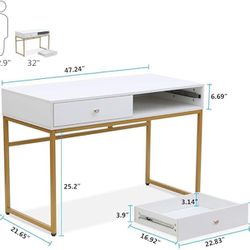 White Gold Computer Desk with 2 Storage Drawers