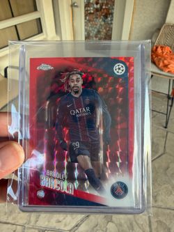 Bradley Barcola /5 Red Geometric Topps Chrome PSG