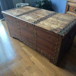 Antique Cedar And Brass Trunk 