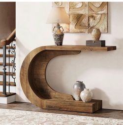 Tribesigns 43.3" Mid-Century Modern Console Table for Entryway, Wood C-Shaped Hallway Entry Accent Table for Living Room, Entrance, Foyer, Easy Assemb