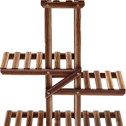 Wood Plant Stand Outdoor Flower Pot Holder Shelf Rack Plant Display Vertical Shelves for Patio Balcony Garden (4-Tier) Pl018