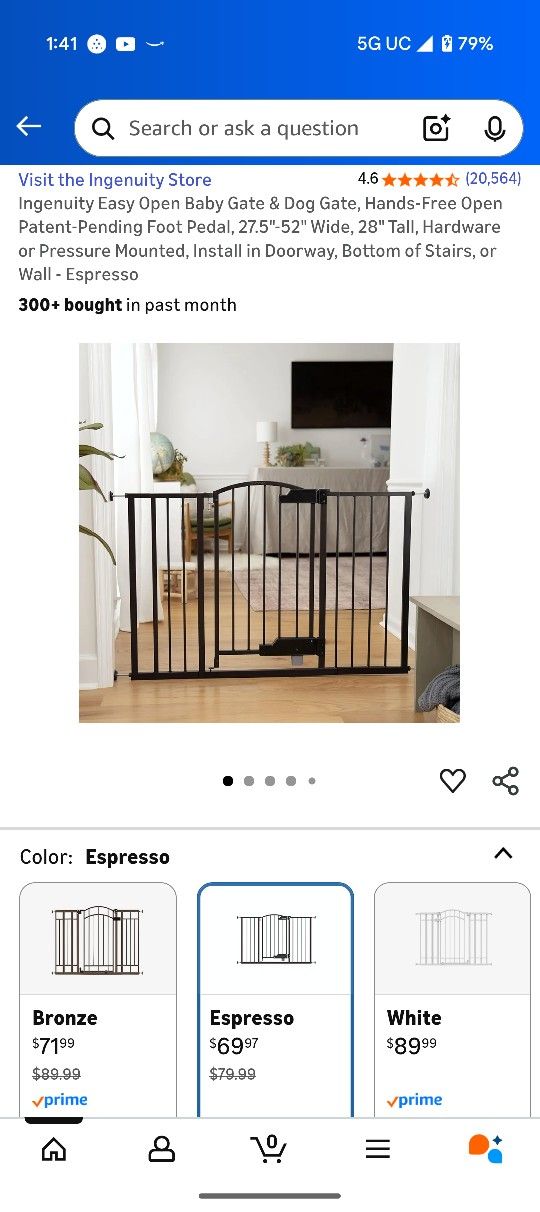 Ingenuity Easy Open Baby Gate & Dog Gate, Hands-Free Open Patent-Pending Foot Pedal, 27.5"-52" Wide, 28" Tall, Hardware or Pressure Mounted