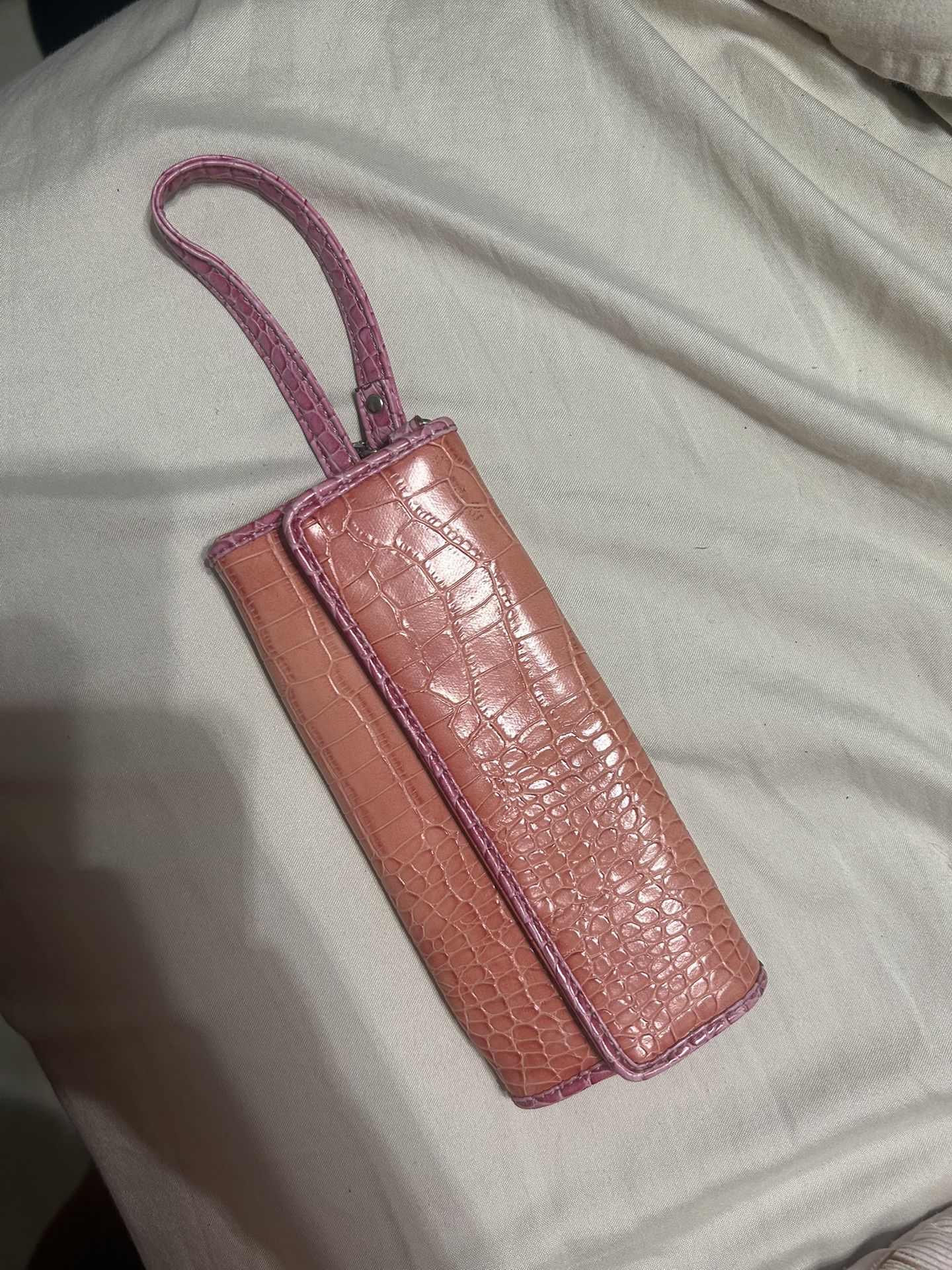 Pink Croc Print Wrislet With Zipper