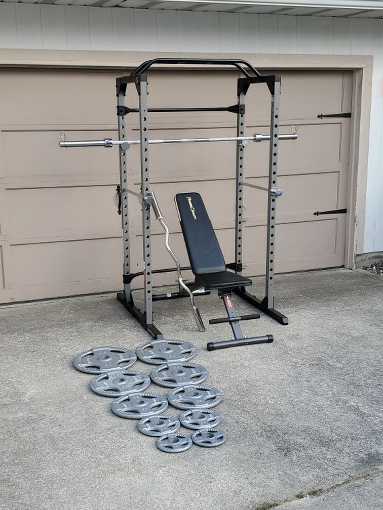 Power Cage Home Gym With Weights And Bars