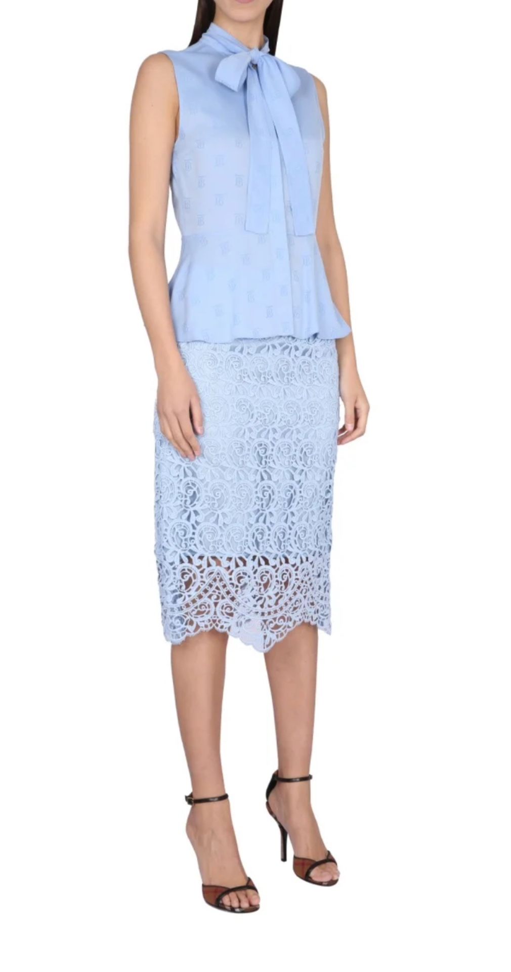 NWT Burberry High waist lace embroidered mid skirt