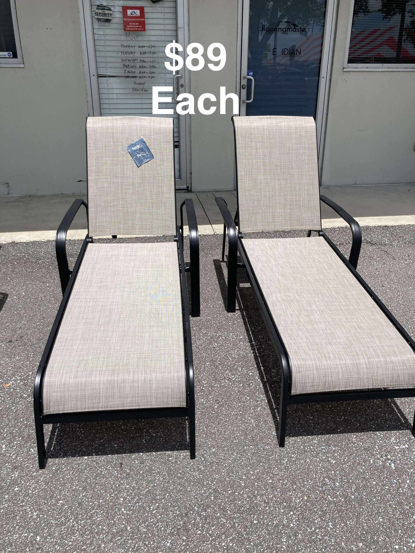 Outdoor Chaise Loungers - $89 Each