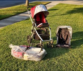 UPPA BABY VISTA stroller + rumble seat with Brand New Bassinet + Graco car seat adapter! Retail $1000 +