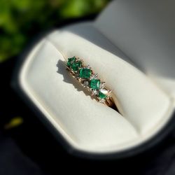 Jewelry 10k solid yellow gold diamond malachite 3.1 CTW ring sz 7.5