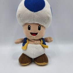 Super Mario Nintendo BLUE TOAD Plush 8" Stuffed Toy Little Buddy 2017 Kinopio!