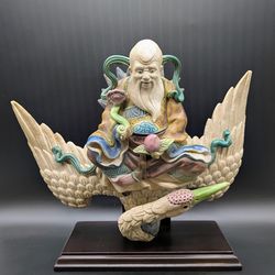 Antique Chinese Glazed-Ceramic Roof Tile: Shouxing (God of Longevity)