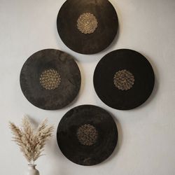 “Harmonic Coils" – Unique Set of 4 Geometric Wall Sculptures in Black and Gold