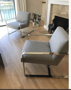 Modern Fabric And Chrome Chairs