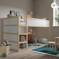 IKEA Lofted Bed - KURA with Mattress And Curtains