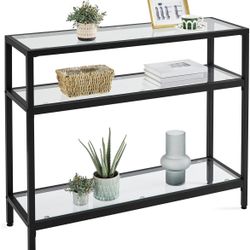 39.5" Console Table with 3 Storage Shelves,Tempered Glass Sofa Table, Modern Entryway Tables with Metal Frame for Hallway Living Room Bedroom, Easy As