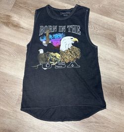 Born in the USA Eagle Graphic Tank Top Medium Vintage Style Sleeveless Shi