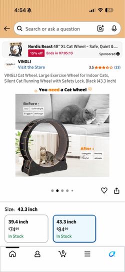 VINGLI Cat Wheel, Large Exercise Wheel for Indoor Cats, Silent Cat Running Wheel with Safety Lock, Black