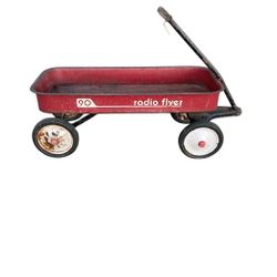 Vintage Metal Red Radio Flyer 90 Wagon with Metal Handle Collector Retro Toy