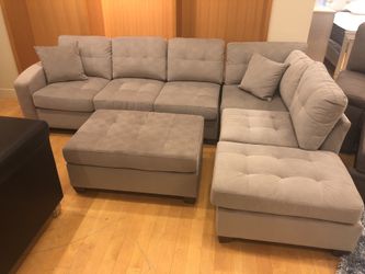 Grey Fabric Sectional Sofa with ottoman