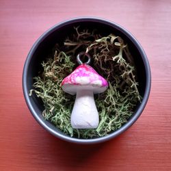 "Fairy Fields" Handmade Wooden Pour Painted Mushroom Pendant with Container
