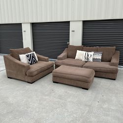 Oversized Brown Sofa Couch Set. Free Delivery!