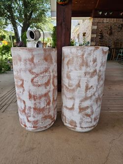 Tall White Cylinder Clay Pots, Planters, Plants. Pottery, Talavera $100 cada una
