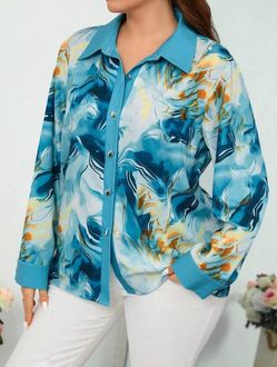 Women’s SHEIN curve + marble print long sleeve button front shirt size 32/34 8XL